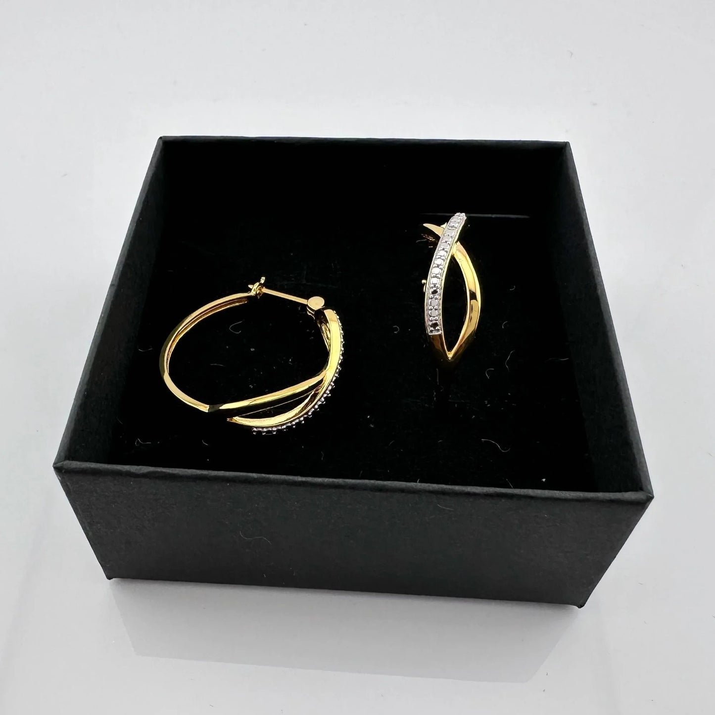 Beautiful Infinity Hoop Earrings - Sterling Silver and 14kt Gold Overlay with texturing and small diamond accent - A+ Stuff