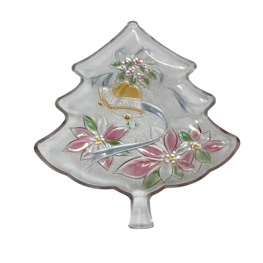 Vintage Clear Glass Christmas Tree Tray/Serving Dish- 13.5'' long - A+ Stuff