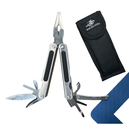 Winchester Black and Silver Multi-Tool Folding Pocket Knife with Holder