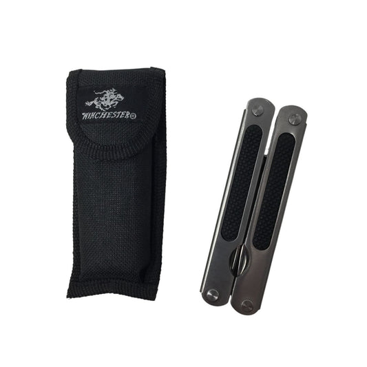 Winchester Black and Silver Multi-Tool Folding Pocket Knife with Holder