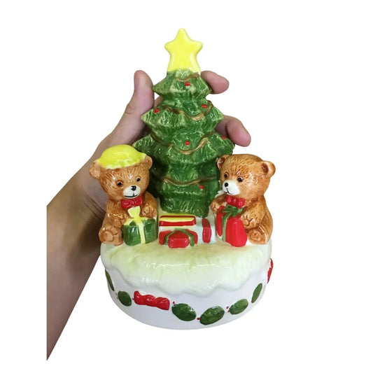 Vintage HAPPY BEARS Musical JINGLE BELLS Revolving Christmas Tree --