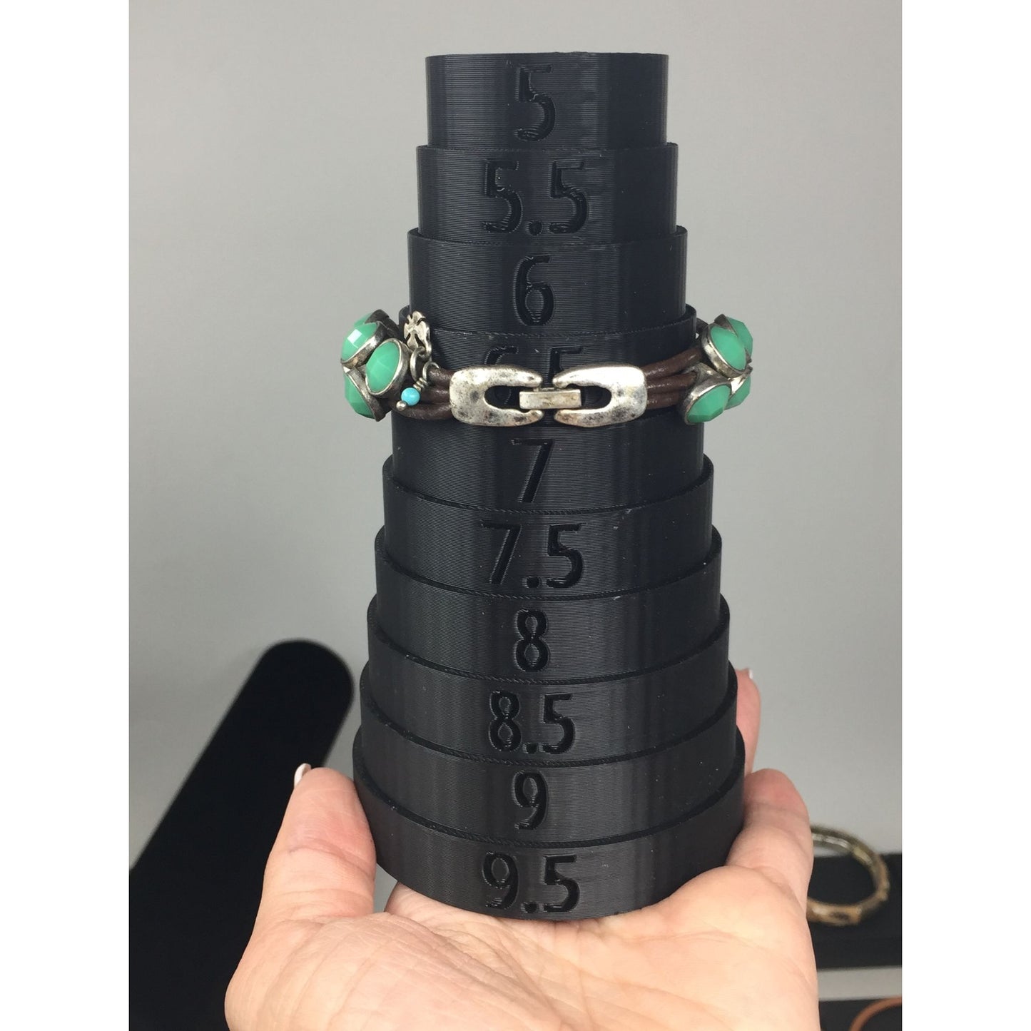 Women's Leather Rope Bracelet with Green & Silver Charms