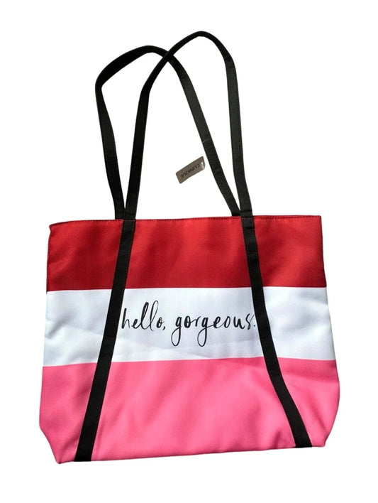 Clinique / Kate Spade 'Hello Gorgeous' Red, White and Pink Stripe Bag with Black Handles NWT - A+ Stuff