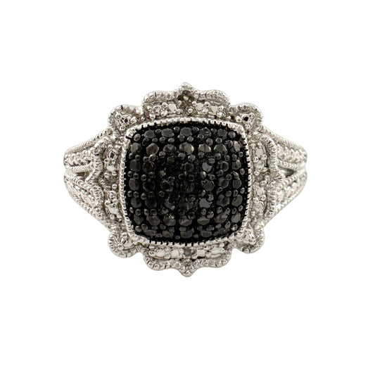 Elegant Balck Diamond Cocktail Ring Size 7.25