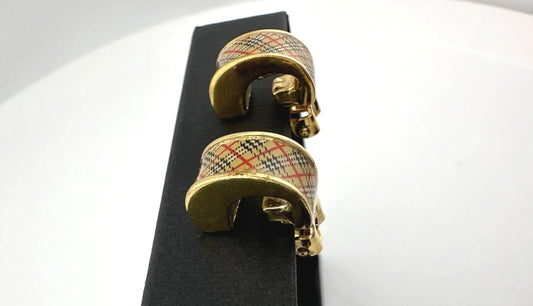 Burberry Nova Check Gold Tone Clip On Hoop Earrings - A+ Stuff