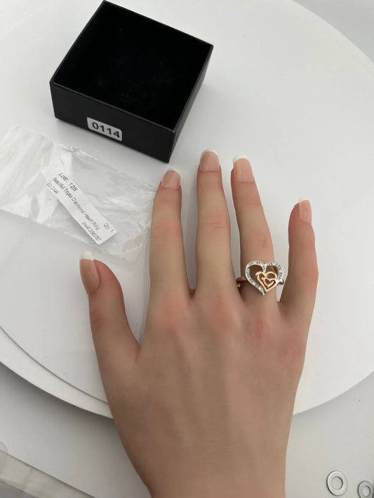 Natural Diamond Triple Heart Ring - Two Tone - Size 7.25 - A+ Stuff
