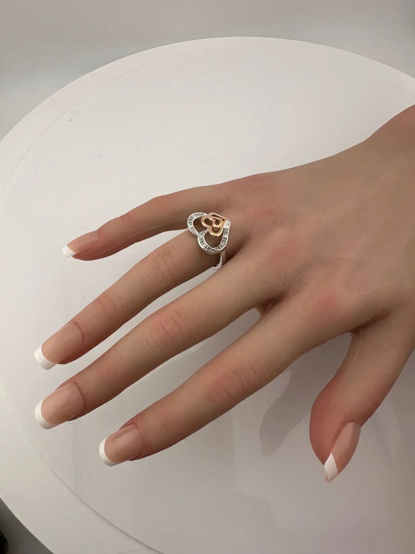 Natural Diamond Triple Heart Ring - Two Tone - Size 7.25 - A+ Stuff