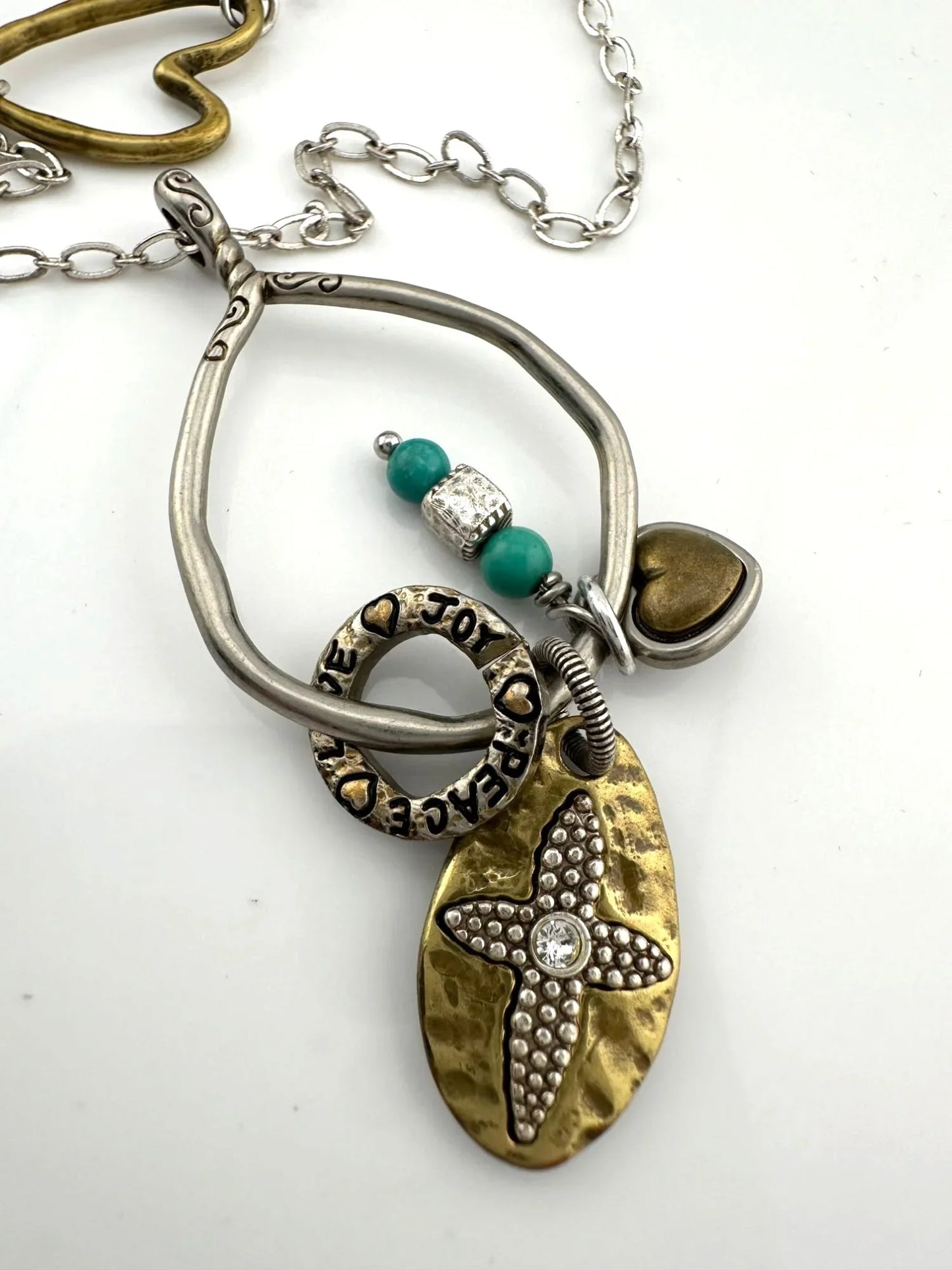 Brighton *BLESSED* Charm Necklace - Joy * Peace * Love with Hearts, Turquoise Beads - A+ Stuff