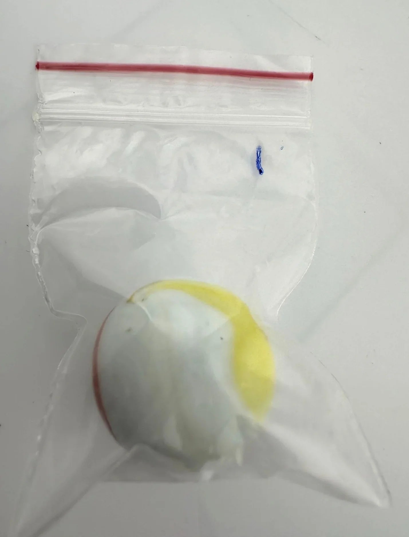 Vintage Opaque White Glass Shooter Marble with Yellow Smudge and Reddish Orange Line - A+ Stuff