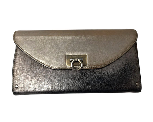 Salvatore Ferragamo Gold Metallic Tri-Color Long Wallet with Dust Bag