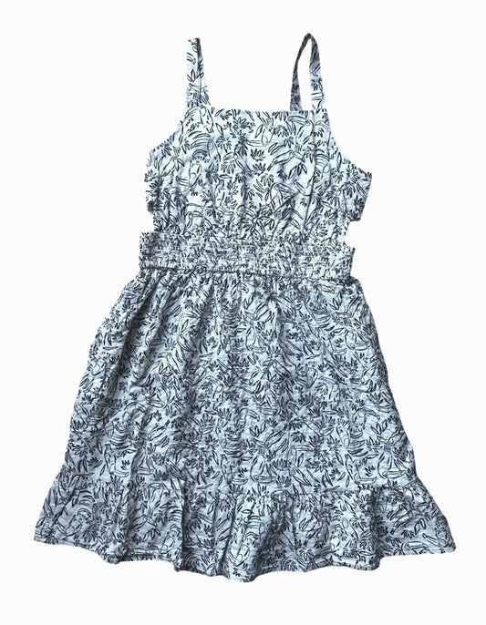 Girls Sundress - Black and Off White Toucan Print dress - Smocked Torso & Small Cutouts at Waist - LARGE (10/12) - A+ Stuff