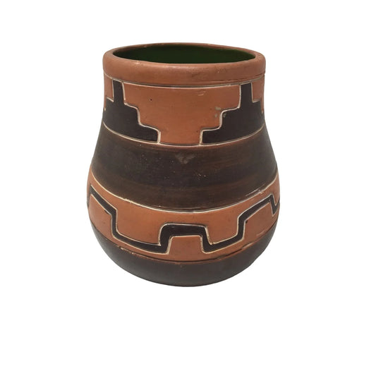 Vintage Native American Handmade Patterned Clay Pot- 6'' tall - A+ Stuff