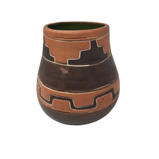 Vintage Native American Handmade Patterned Clay Pot- 6'' tall - A+ Stuff