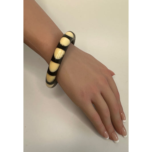 Women's Unique Black And Cream Bangle Bracelet