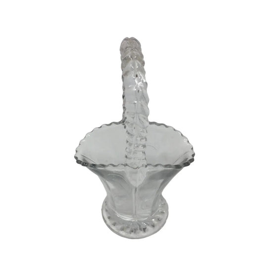 Vintage Small Clear Glass Basket with Swirl Design Handle - A+ Stuff