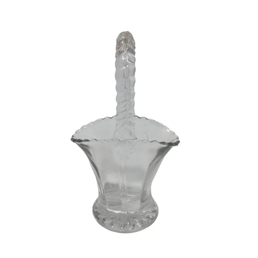 Vintage Small Clear Glass Basket with Swirl Design Handle - A+ Stuff