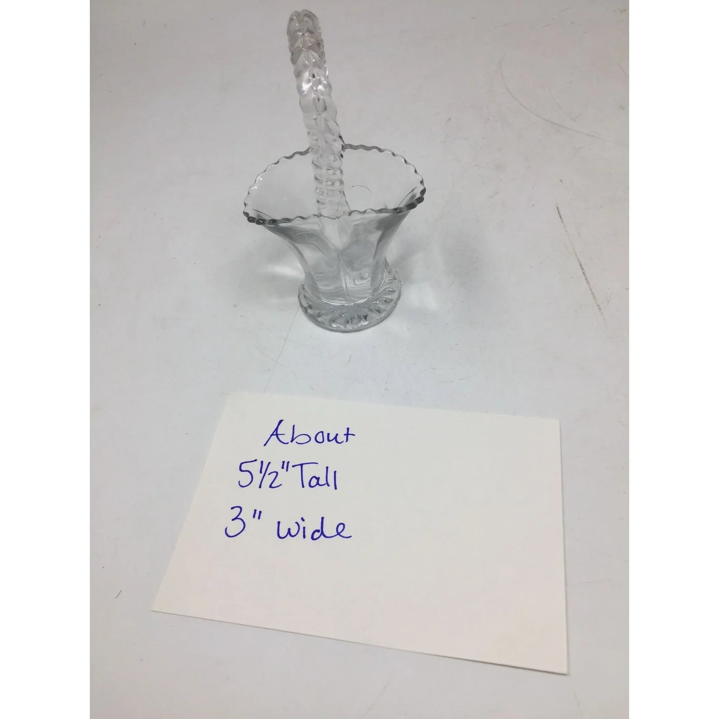 Vintage Small Clear Glass Basket with Swirl Design Handle - A+ Stuff