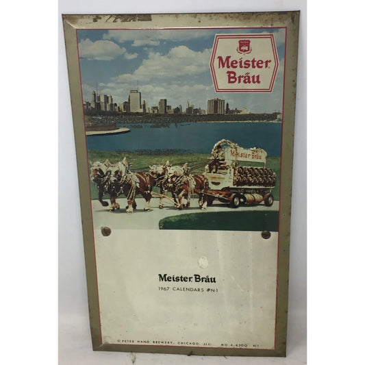 Vintage Meister Brau Beer Sign with Horse Drawn Cart Scene- about 16 by 9.5 inches - A+ Stuff