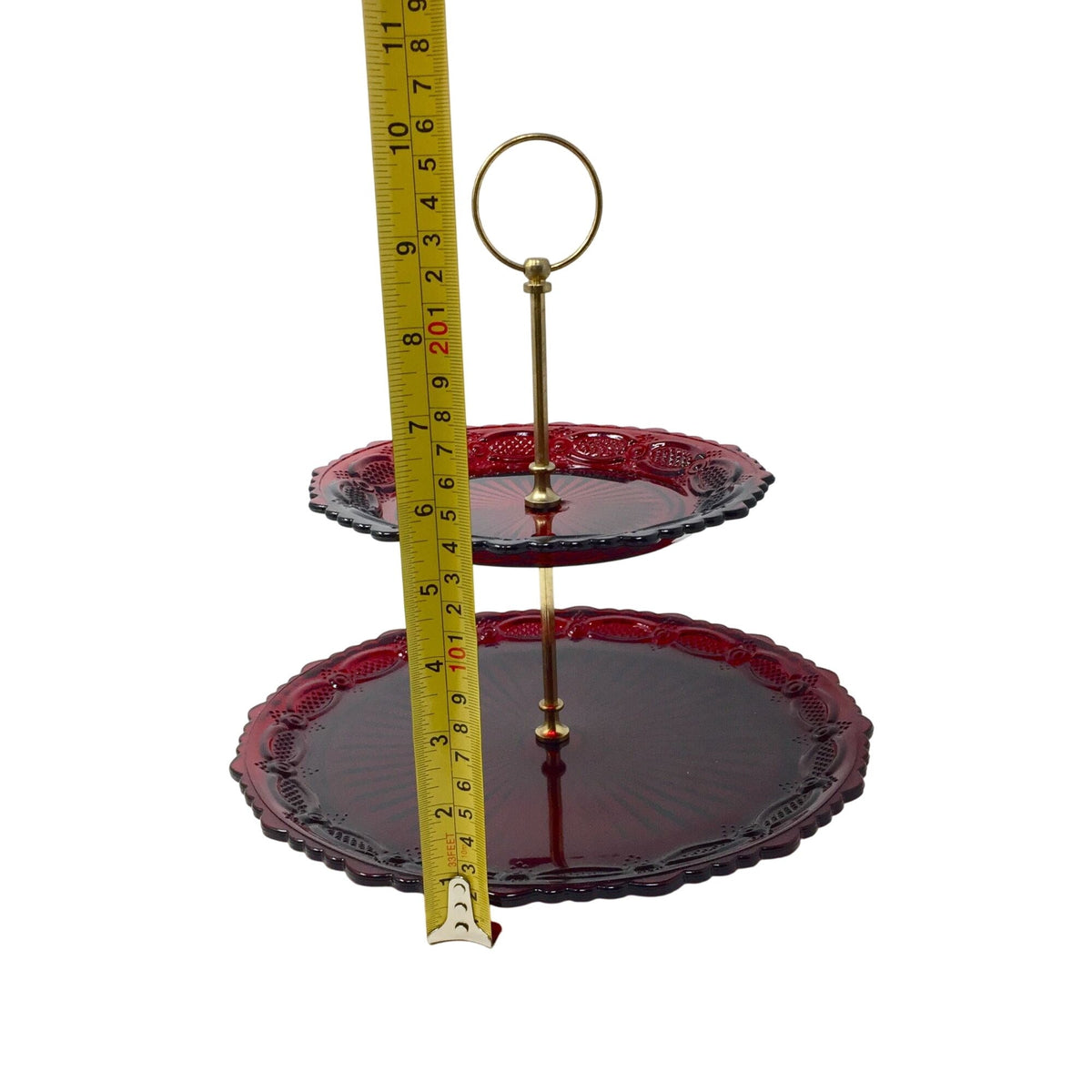 Vintage Avon 1876 Cape Cod Ruby Red Glass Two Tier Server ( Tidbit Tray / Dessert Stand) Avon A+ Stuff