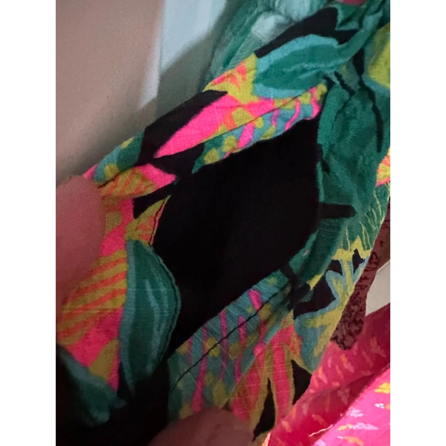 Girls Sundress - Tropical Foliage Print Dress - Black w Bright Colors Small Cutouts at Waist - XL (14) - A+ Stuff