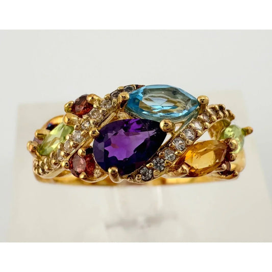 Colorful Gemstone Bouquet Ring in Sterling Silver with 14kt Gold Overlay - A+ Stuff