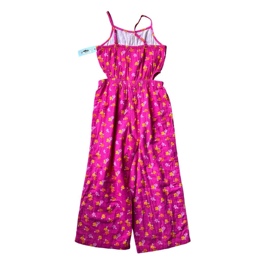 CUTE Girls Jumpsuit - Pink Floral with Small Cutouts at Waist - LARGE (10/12) - A+ Stuff