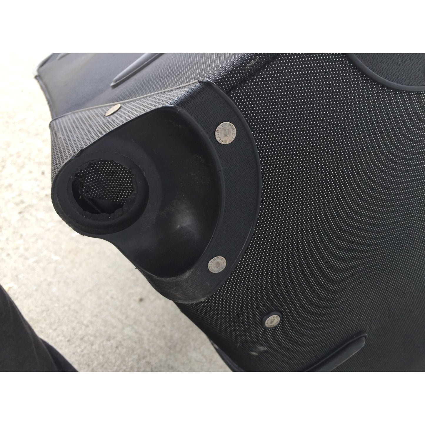 Zippered Olympia Black and Grey Suitcase (missing a wheel)