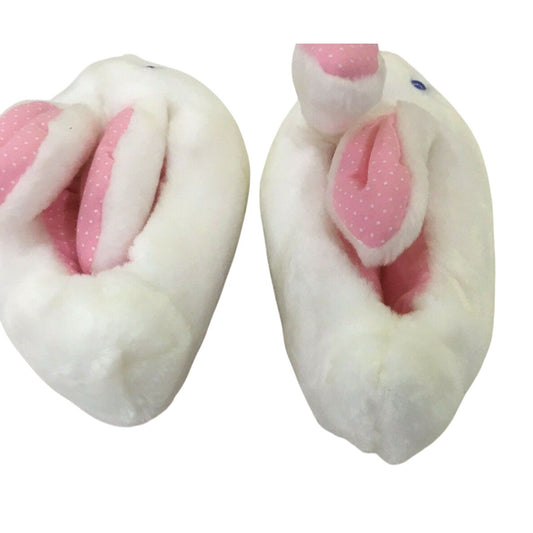 Avon Teddy Toes Plush Slippers - White Blue Eyed Bunnies- Rabbit Slippers - SMALL