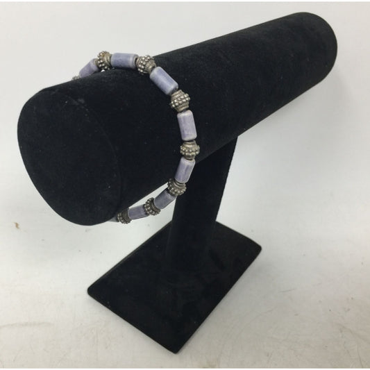 Women's Silver tone Bracelet with Blue and Silver Beads