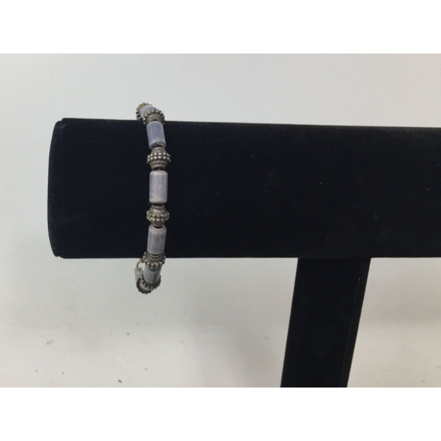 Women's Silver tone Bracelet with Blue and Silver Beads