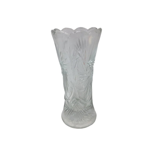 Vintage Clear Glass Bud Vase w/ Scalloped Edge Top - about 6'' tall - A+ Stuff