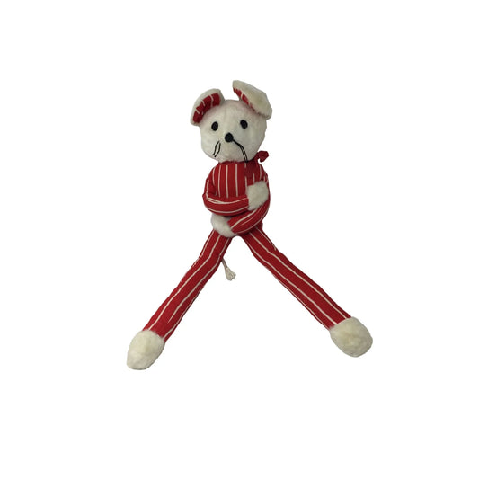 Vintage Christmas Stuffed Mouse Wearing Red and White Striped Pajamas - A+ Stuff