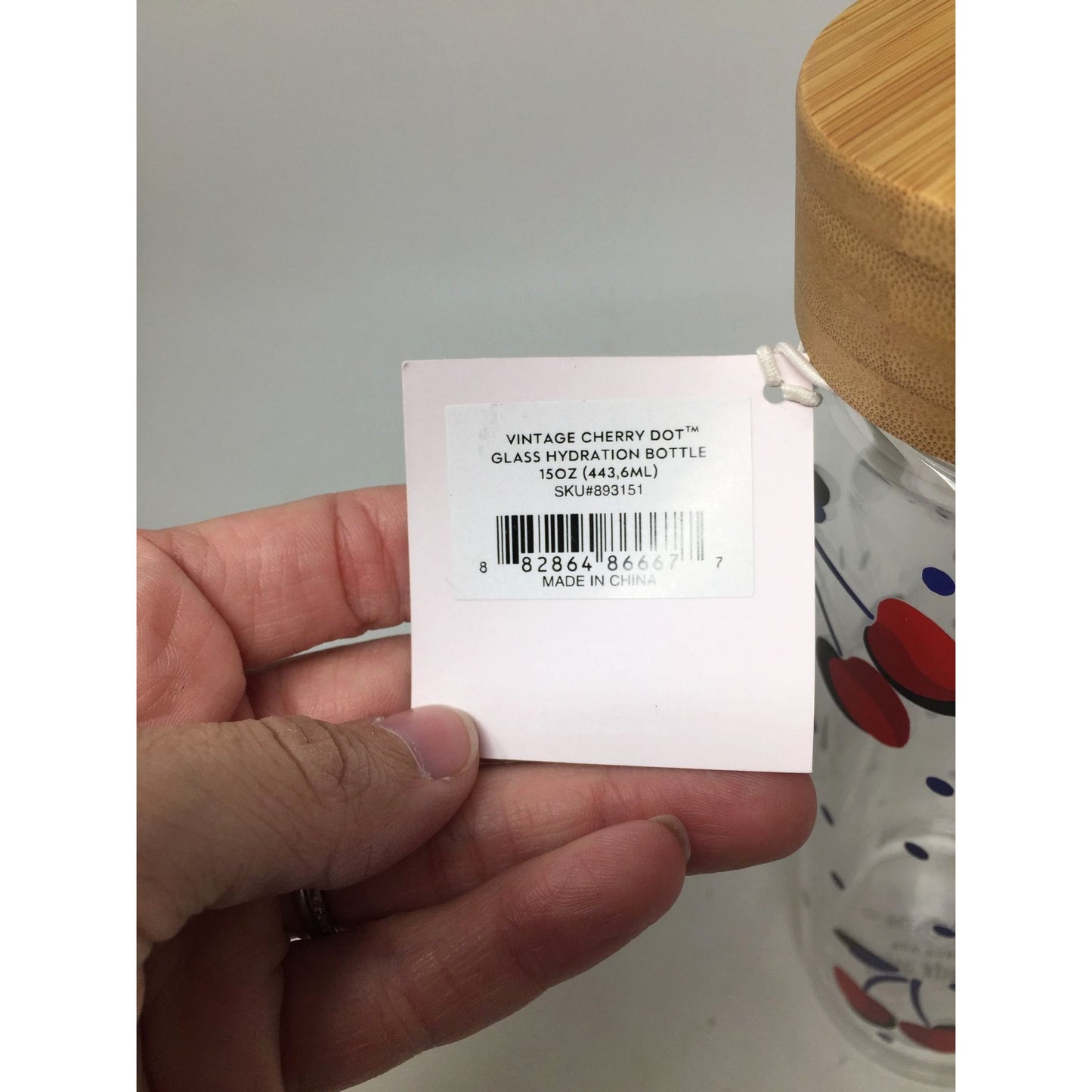 Kate Spade Vintage Cherry Dot Glass Hydration Water Bottle 15 oz