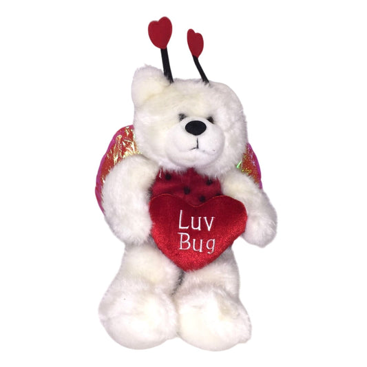 Valentine's Teddy Plush LOVE BUG w Hearts & Wings White Bear Luv Bug Gift