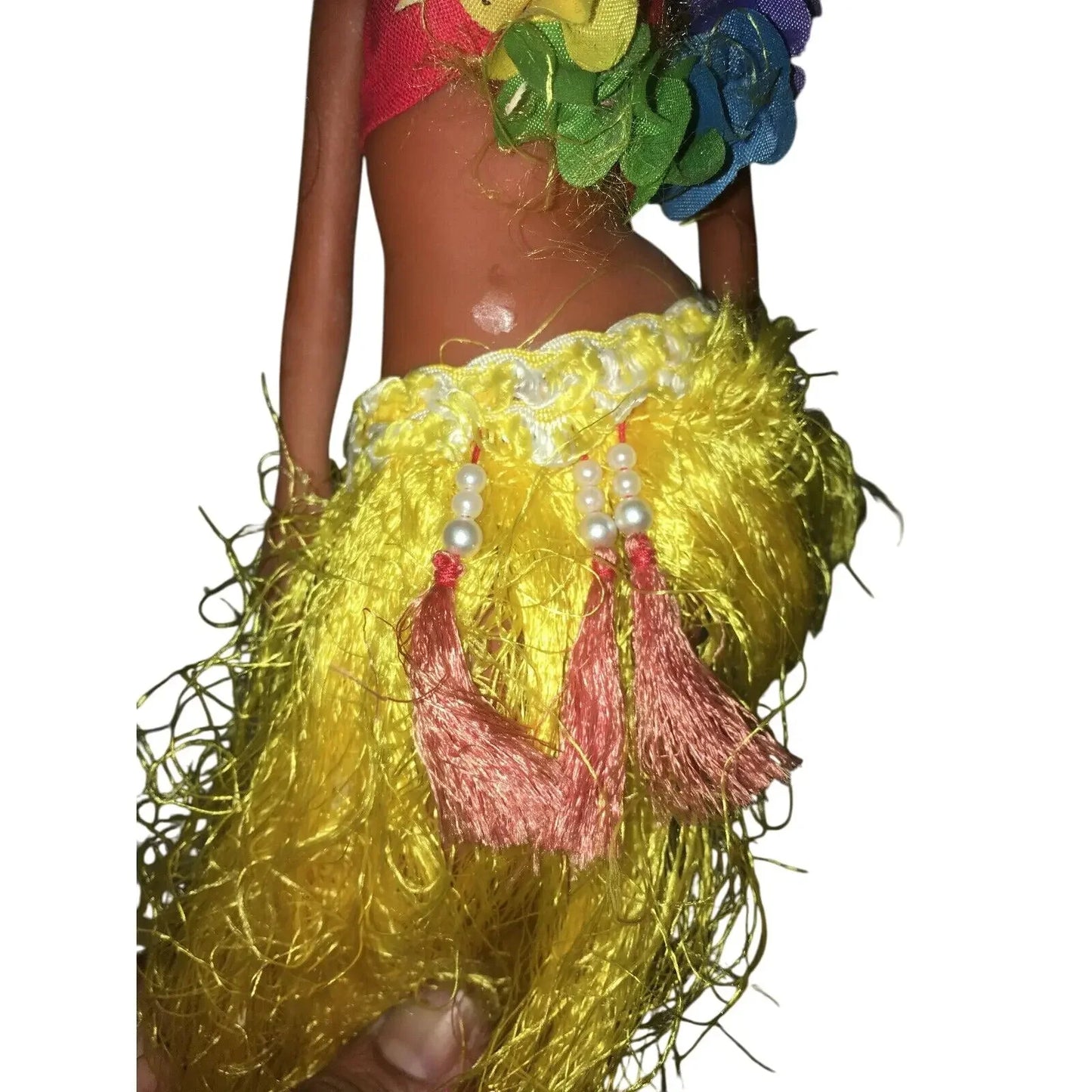 Hawaiian Hula Dancer Doll Figurine. Authentic Clothing with Headdress & Lei --