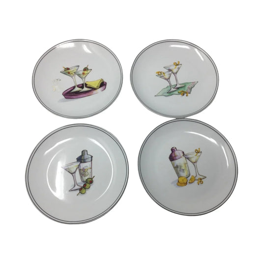 Vintage 2003 Boston Warehouse Set of 4 Martini Design Appetizer Plates - A+ Stuff