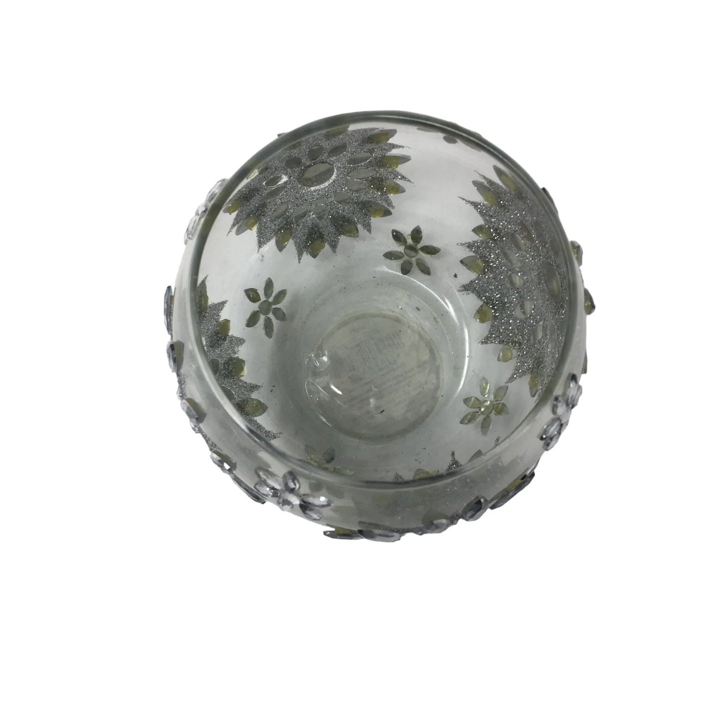 Gift Craft Clear Glass Christmas Silver Snowflake Patterned Bowl/Candle Holder - A+ Stuff