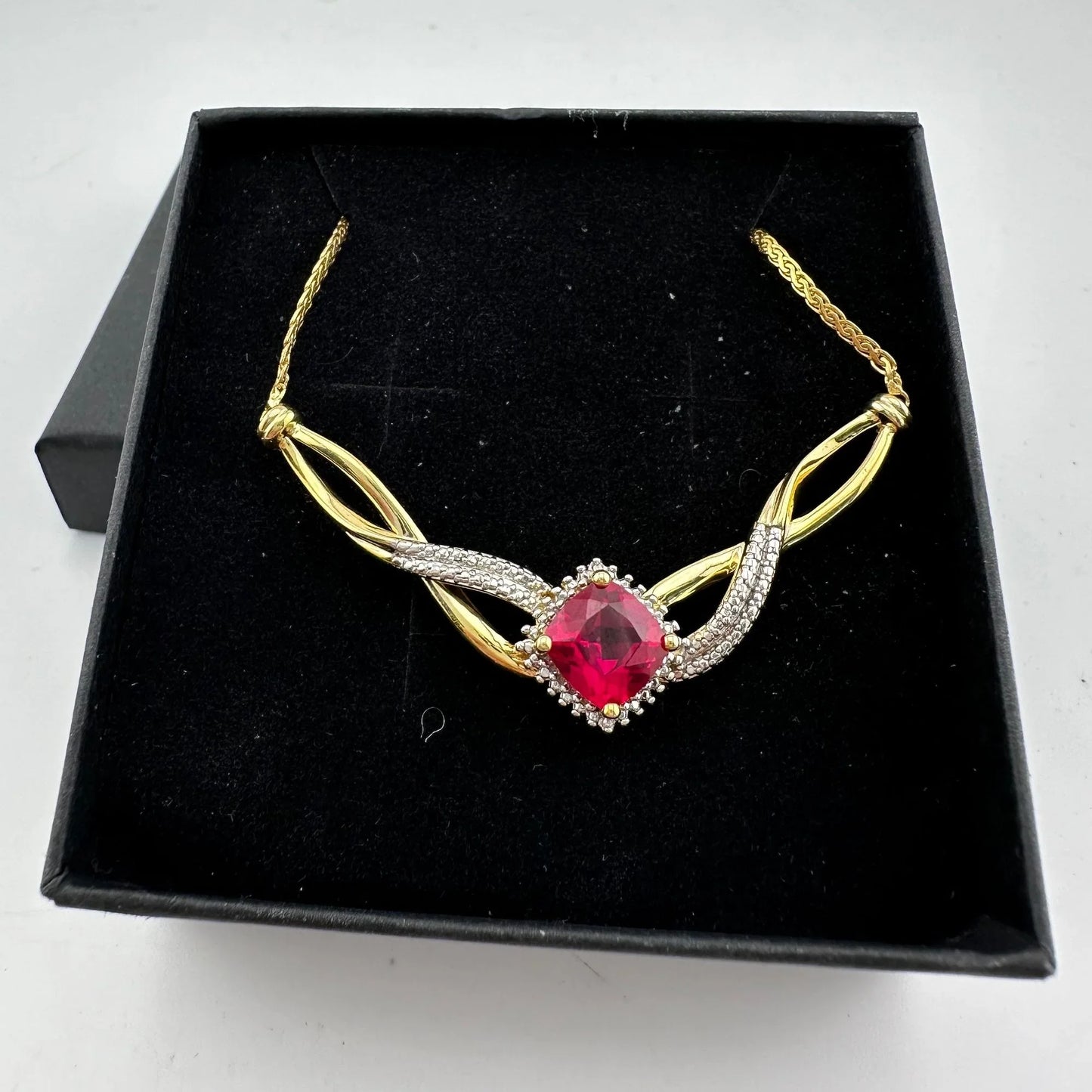 Elegant Lab Created Ruby and White Sapphire Infinite Loop Necklace - A+ Stuff