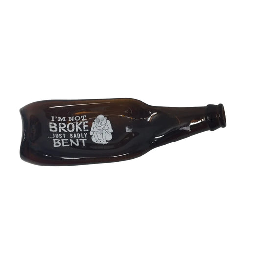 Vintage 1970s Houze Art Melted Flattened Glass Beer Bottle ''I'm not broke... Just badly bent'' - A+ Stuff