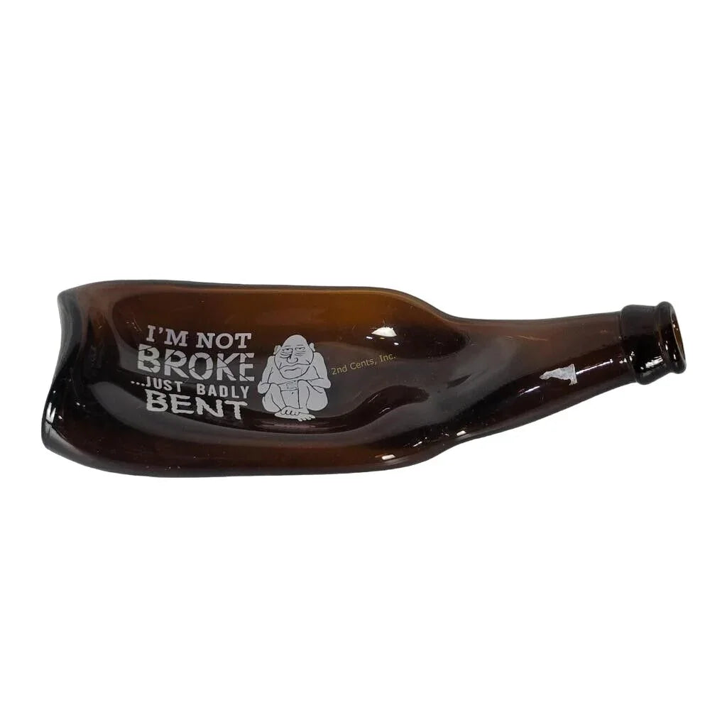 Vintage 1970s Houze Art Melted Flattened Glass Beer Bottle ''I'm not broke... Just badly bent'' - A+ Stuff