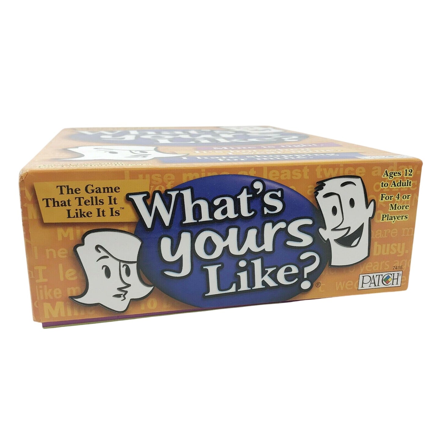 What's Yours Like? board game box for ages 12 and up, party game for 4 or more players