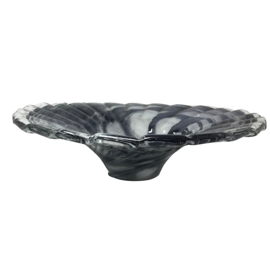 Vintage Lavorazione Arte Murano Round Black Art Glass Dish / Large Bowl