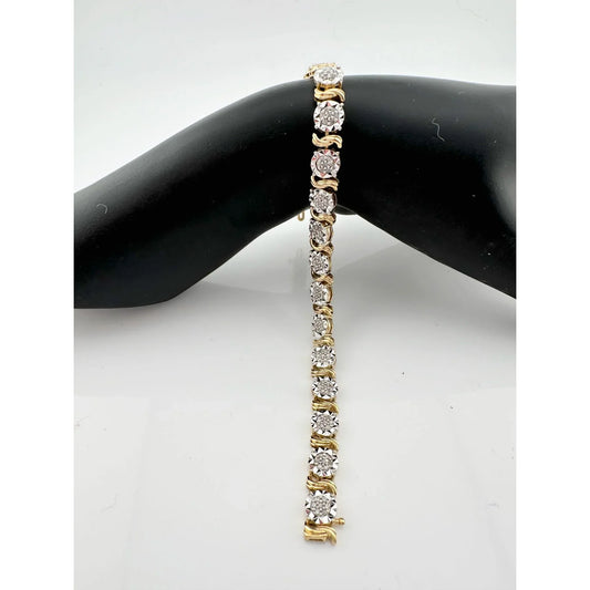 Beautiful Two Tone 1 Ct Diamond Bracelet - Sterling Silver with Gold Plate S Curve Pattern - A+ Stuff