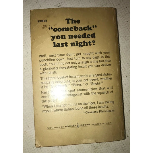 2000 INSULTS for all Occasions Vintage Paperback Book by Louis Safian - A+ Stuff