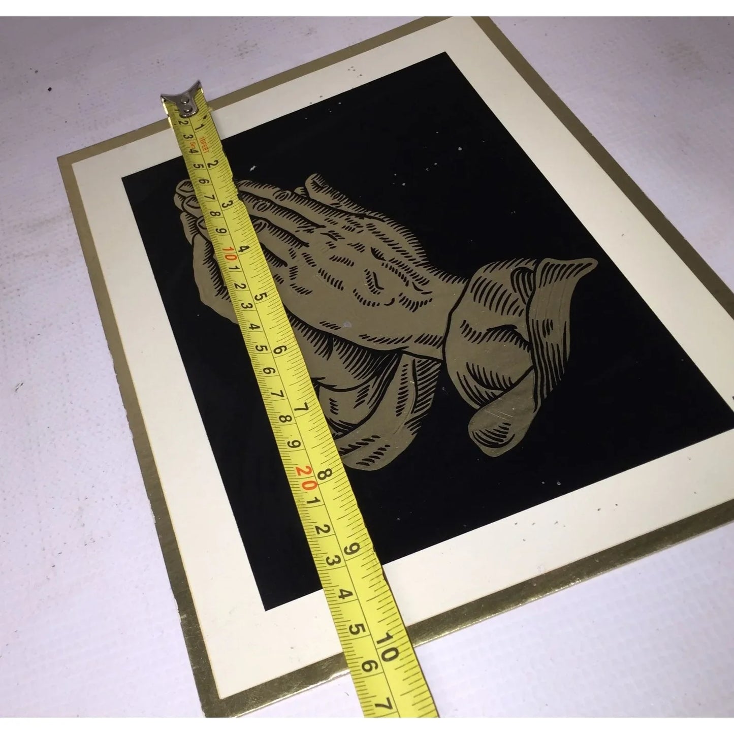 Vintage Gold and black Praying Hands Religious Wall Art/Print- about 10 by 8 inches - A+ Stuff