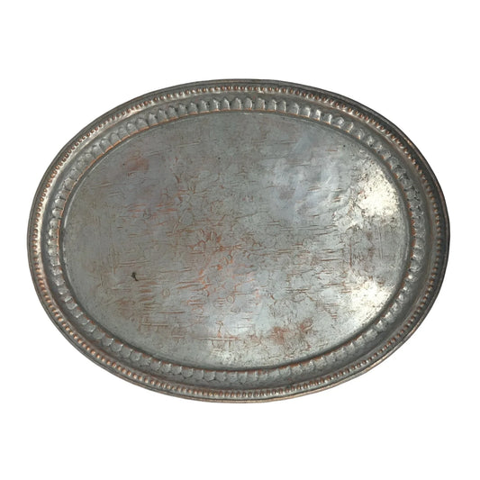Vintage Round Oval Shaped Silver Metal Serving Plate - A+ Stuff