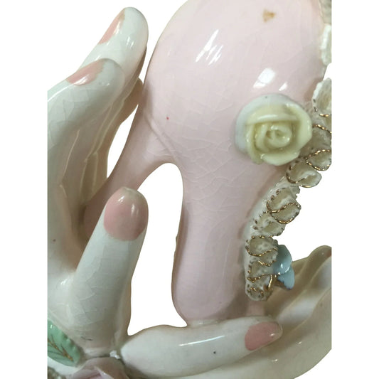 Vintage Artmark Handpainted Original Porcelain High heel Lace Shoe Being Held in Hands Artmark A+ Stuff