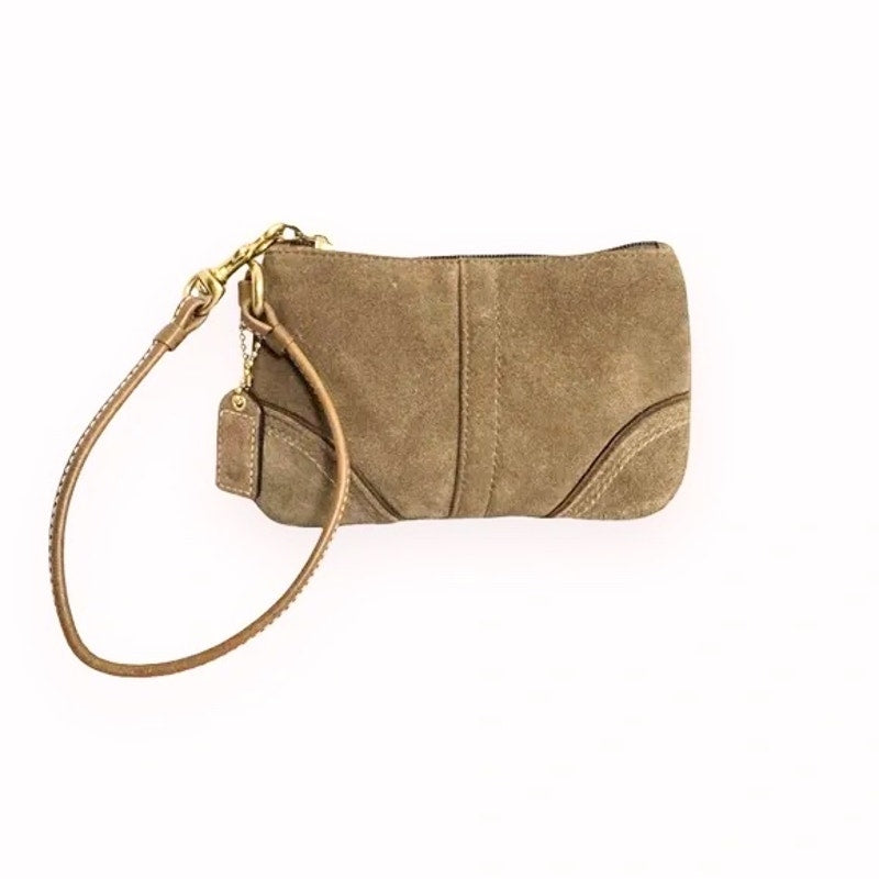 Coach Tan Suede Wristlet with Charm Tag