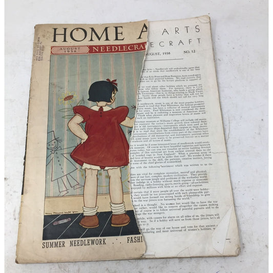 Vintage Collectible Needlecraft Home Arts Magazine Aug. 1938