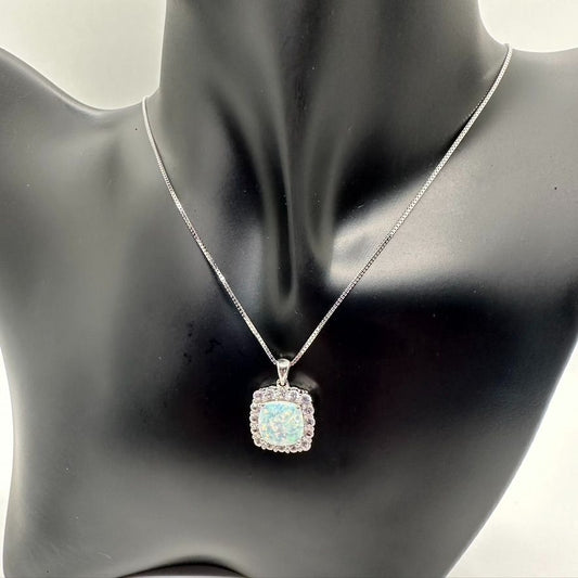 Shimmering Fire Opal & White Topaz Pendant - Sterling silver Setting & 20" Sterling Chain